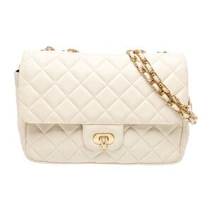 Designer Inspired Cream Quilted Chain Strap Shoulder Bag Handbag Purse